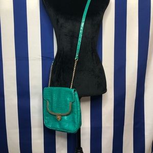 Lulu Guinness crocodile embossed crossbody purse.